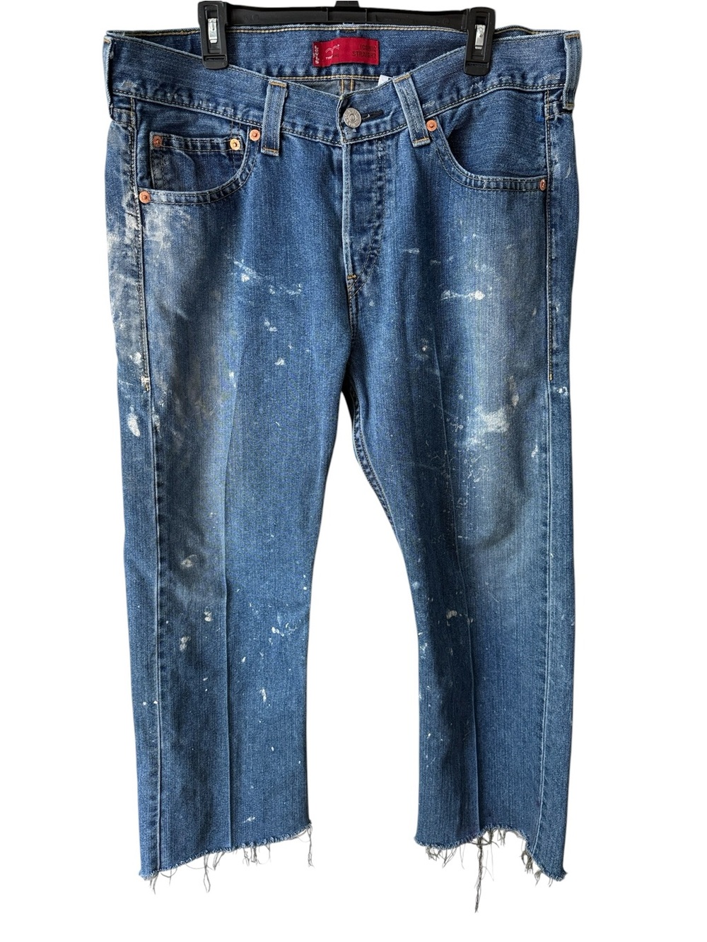 Levi’s Type 1 Iconic Straight Paint Splatter Distressed Cropped Jeans W38L28”